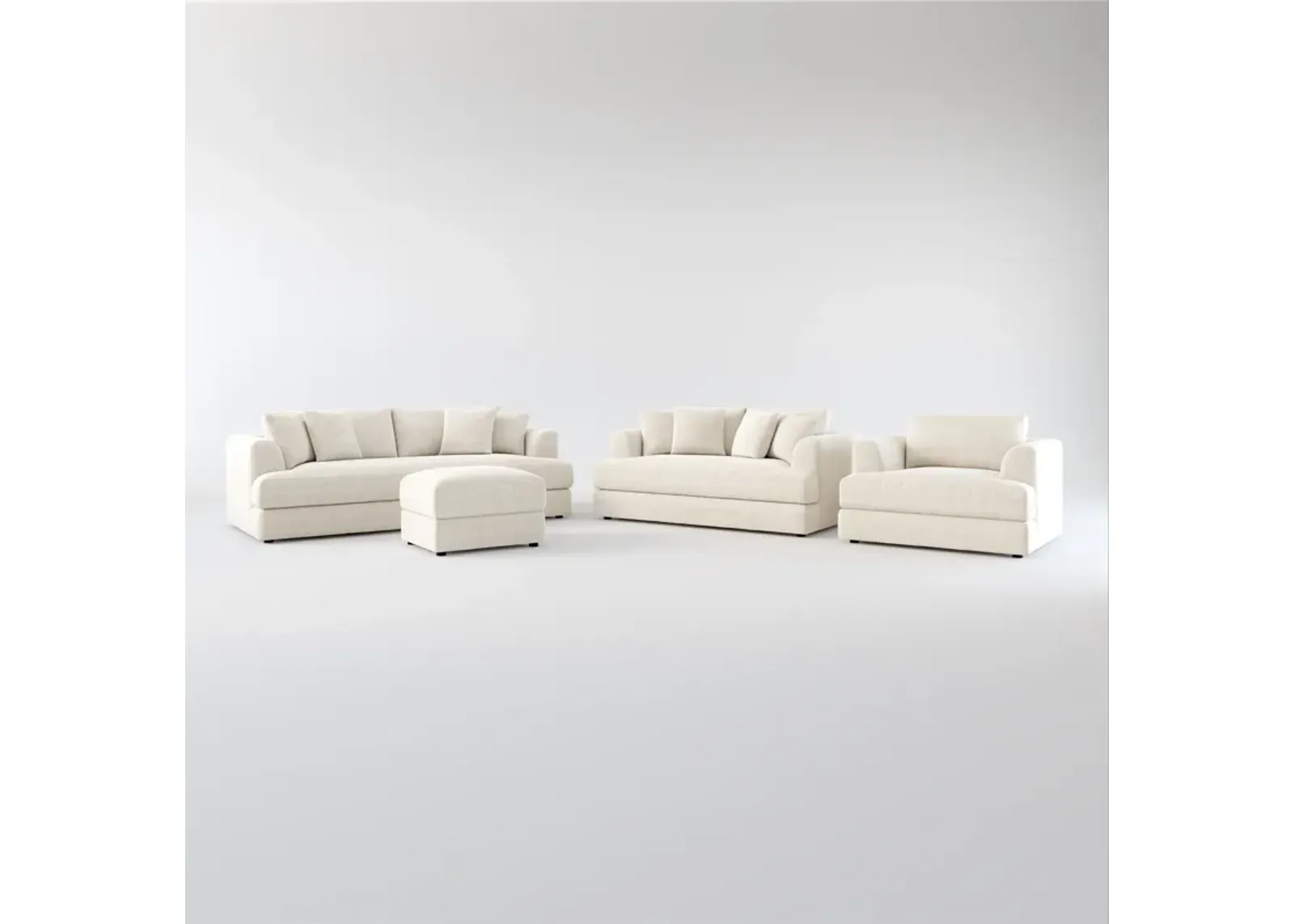 Ridley Foam Comfort Sofa, Loveseat, Chair, and Ottoman Set - Mason Porcelain