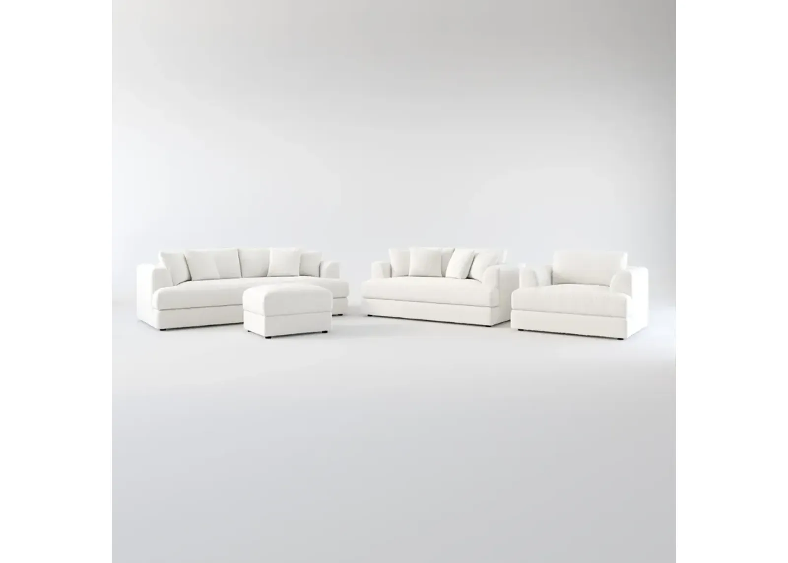 Ridley Foam Comfort Sofa, Loveseat, Chair, and Ottoman Set - Bloke Snow