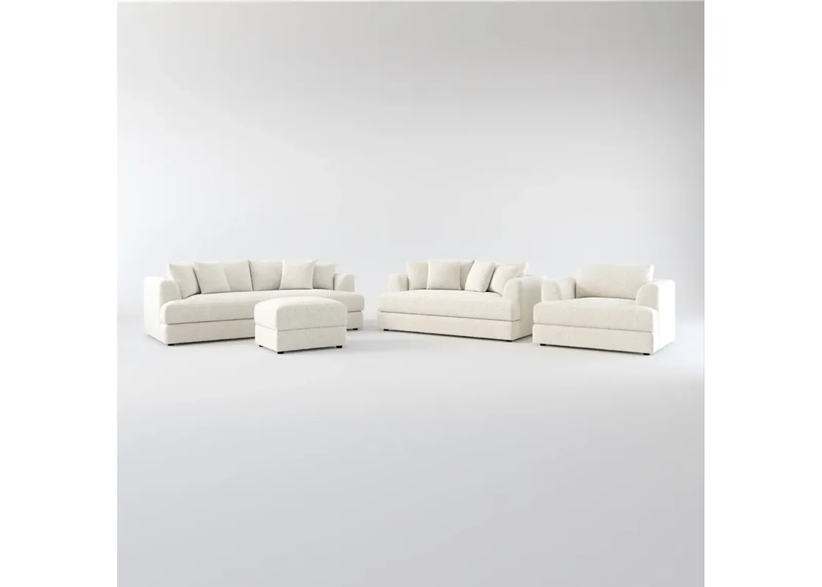 Ridley Foam Comfort Sofa, Loveseat, Chair, and Ottoman Set - Muse Stone