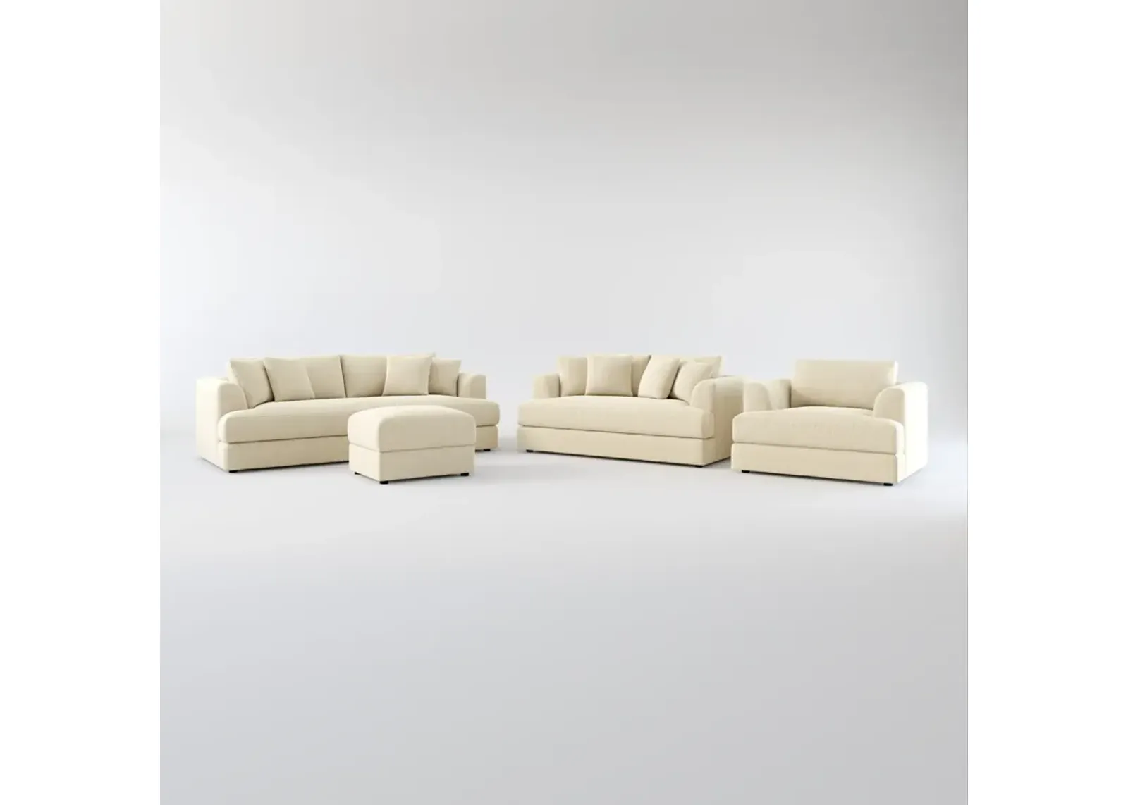 Ridley Foam Comfort Sofa, Loveseat, Chair, and Ottoman Set - Broderick Sand