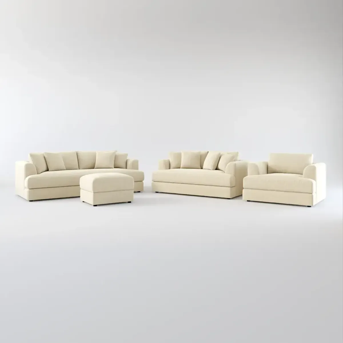 Ridley Foam Comfort Sofa, Loveseat, Chair, and Ottoman Set - Broderick Sand