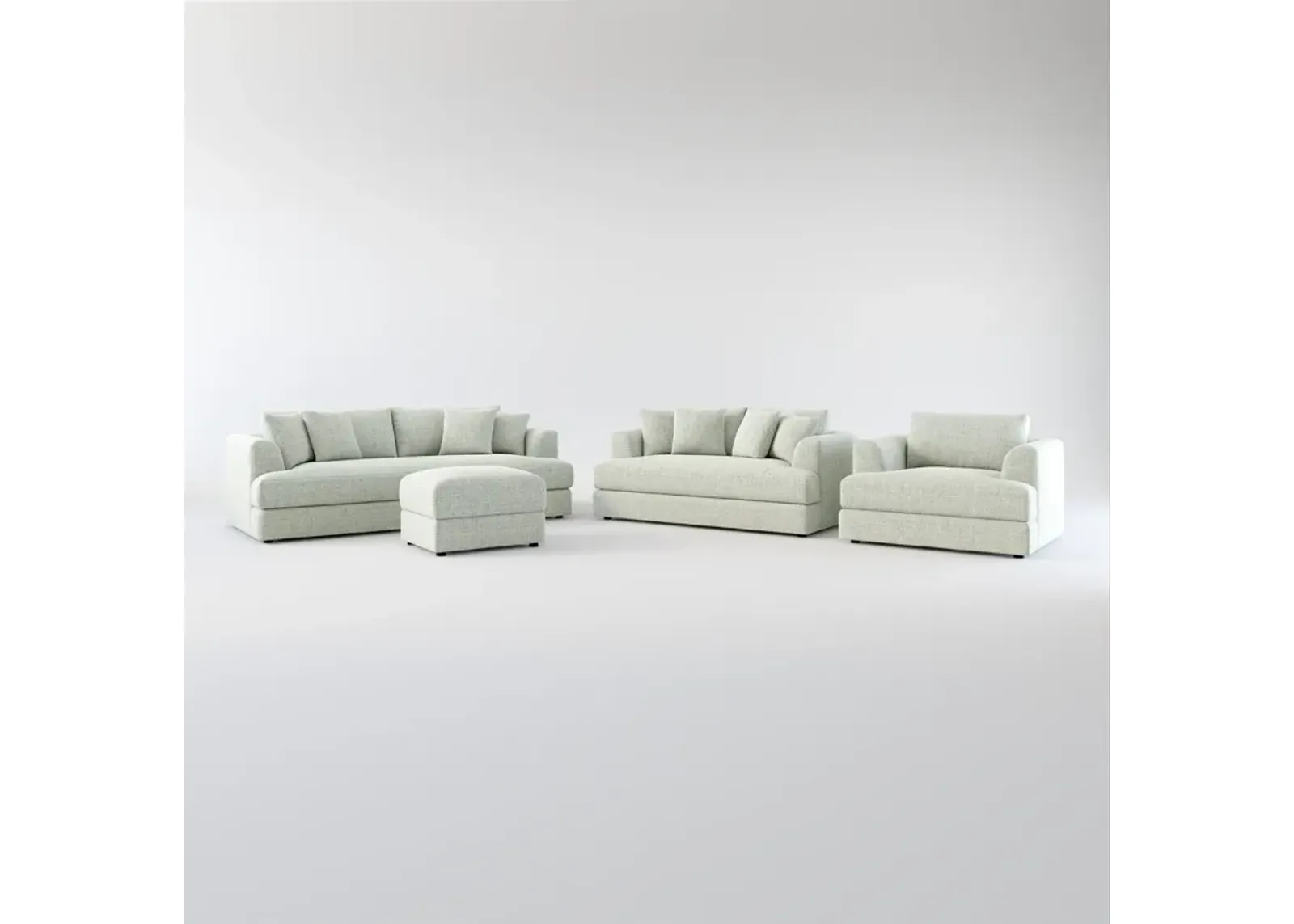 Ridley Foam Comfort Sofa, Loveseat, Chair, and Ottoman Set - Broderick Sea Glass