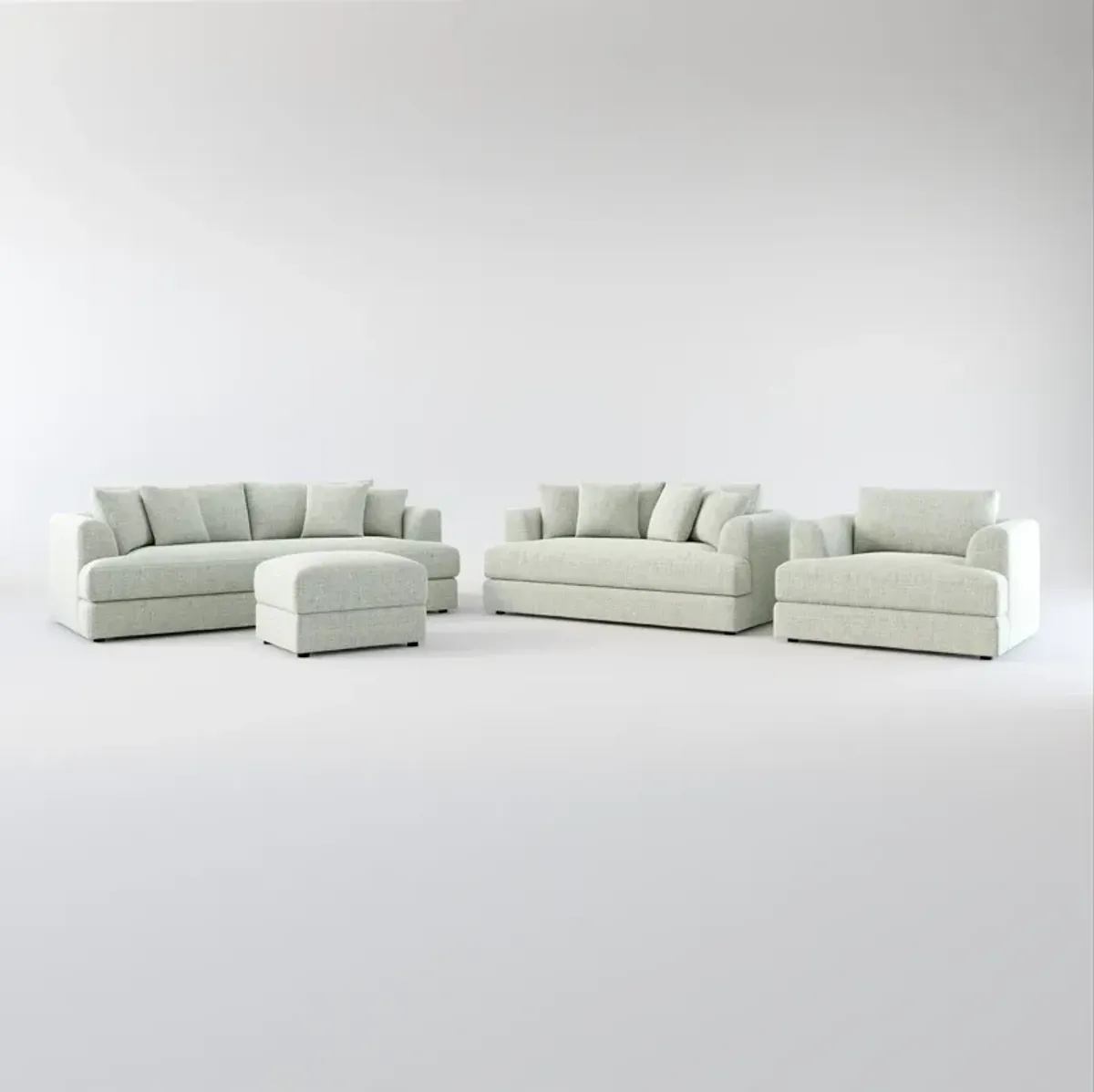 Ridley Foam Comfort Sofa, Loveseat, Chair, and Ottoman Set - Broderick Sea Glass