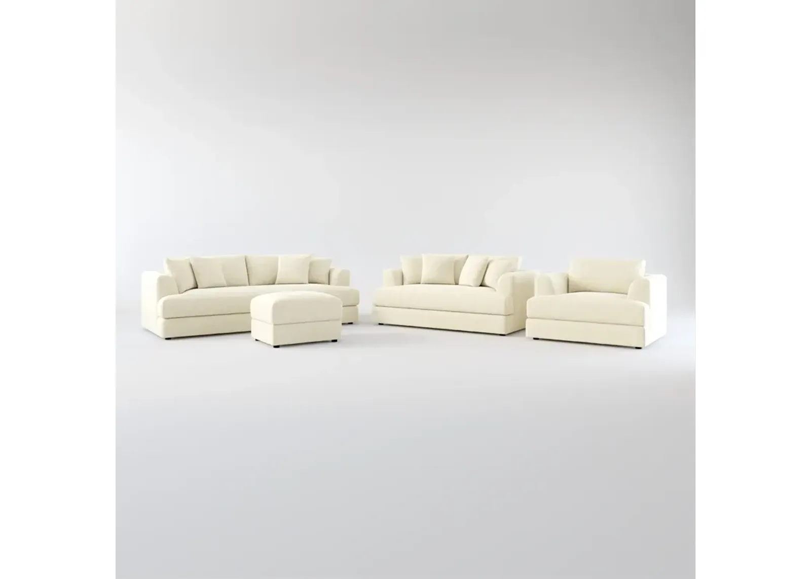 Ridley Foam Comfort Sofa, Loveseat, Chair, and Ottoman Set - Bridger Shell