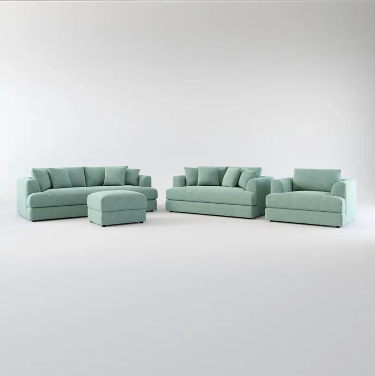 Ridley Foam Comfort Sofa, Loveseat, Chair, and Ottoman Set - Bridger Jade