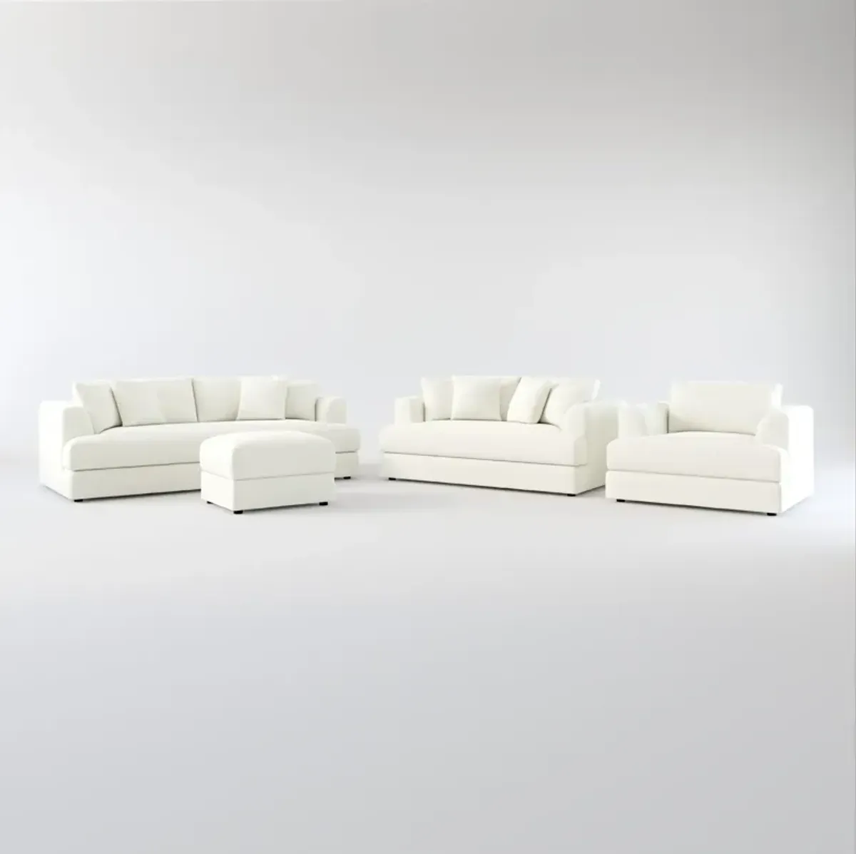 Ridley Foam Comfort Sofa, Loveseat, Chair, and Ottoman Set - Liv Arctic