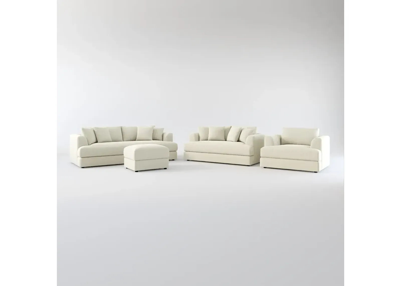 Ridley Foam Comfort Sofa, Loveseat, Chair, and Ottoman Set - Liv Dove