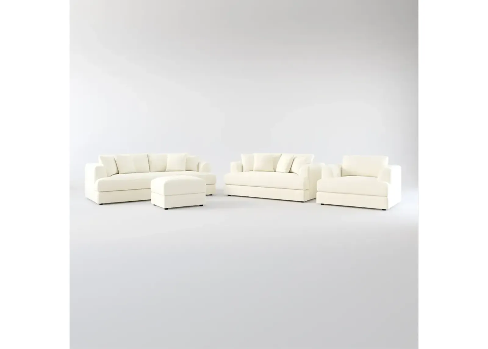 Ridley Foam Comfort Sofa, Loveseat, Chair, and Ottoman Set - Fincher Ivory