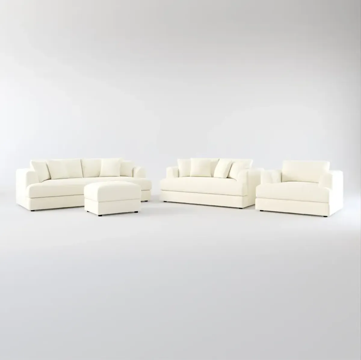 Ridley Foam Comfort Sofa, Loveseat, Chair, and Ottoman Set - Fincher Ivory