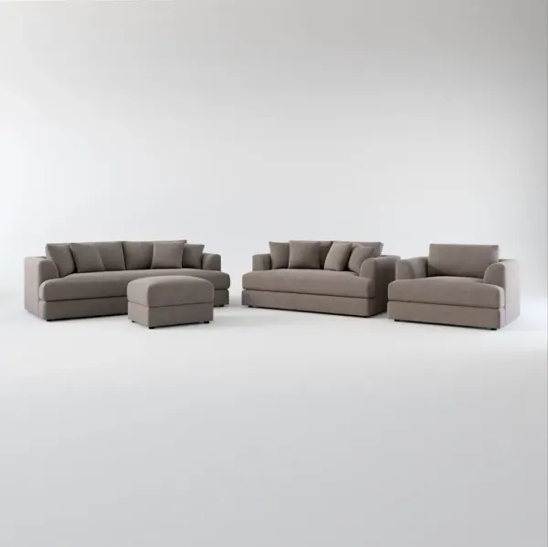 Ridley Foam Comfort Sofa, Loveseat, Chair, and Ottoman Set - Presidio Steel