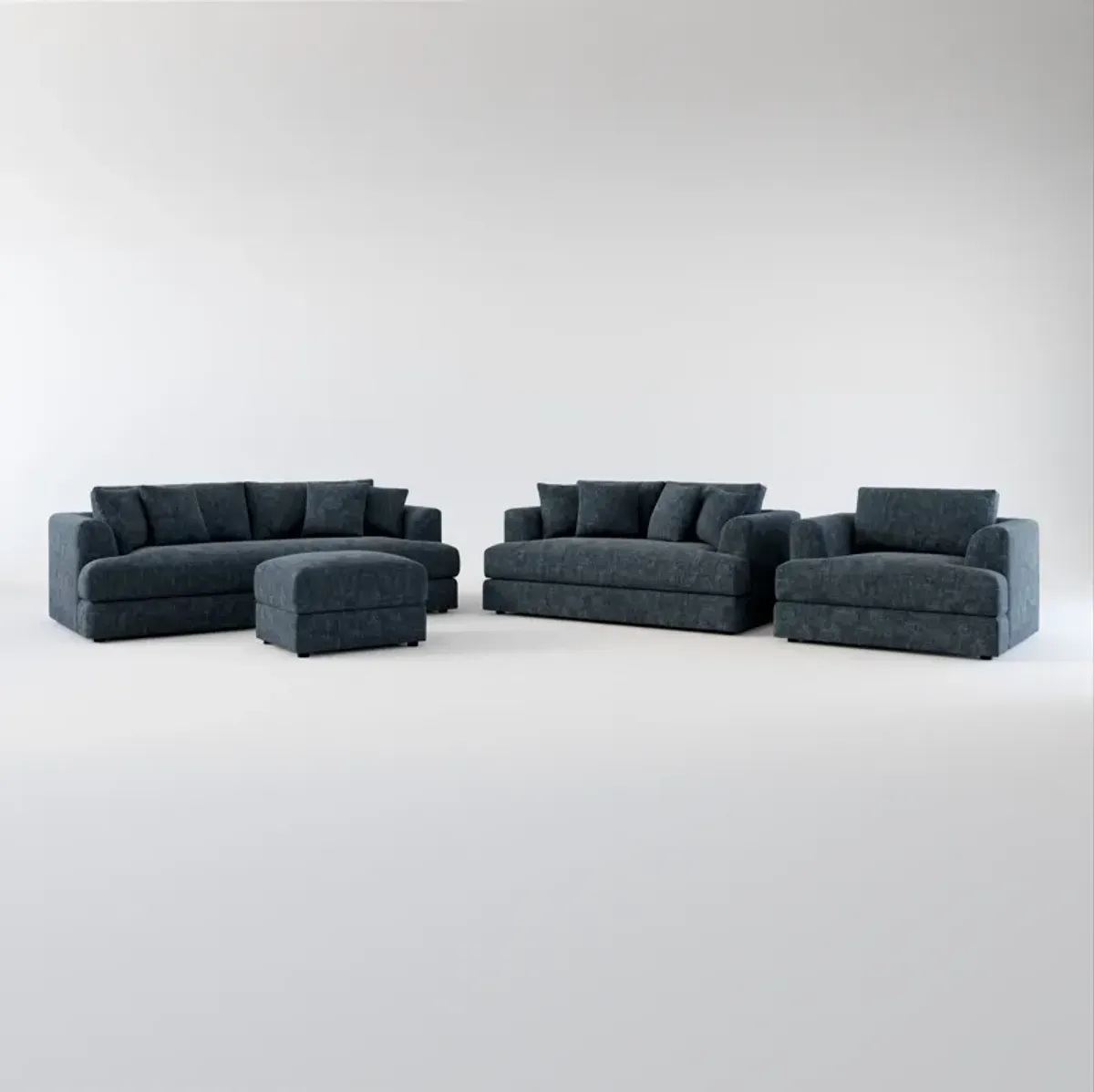 Ridley Foam Comfort Sofa, Loveseat, Chair, and Ottoman Set - Argo Navy