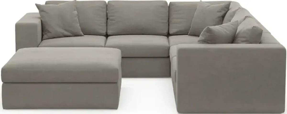 Collin Hybrid Comfort 5-Piece Sectional and Ottoman - Abington Fog