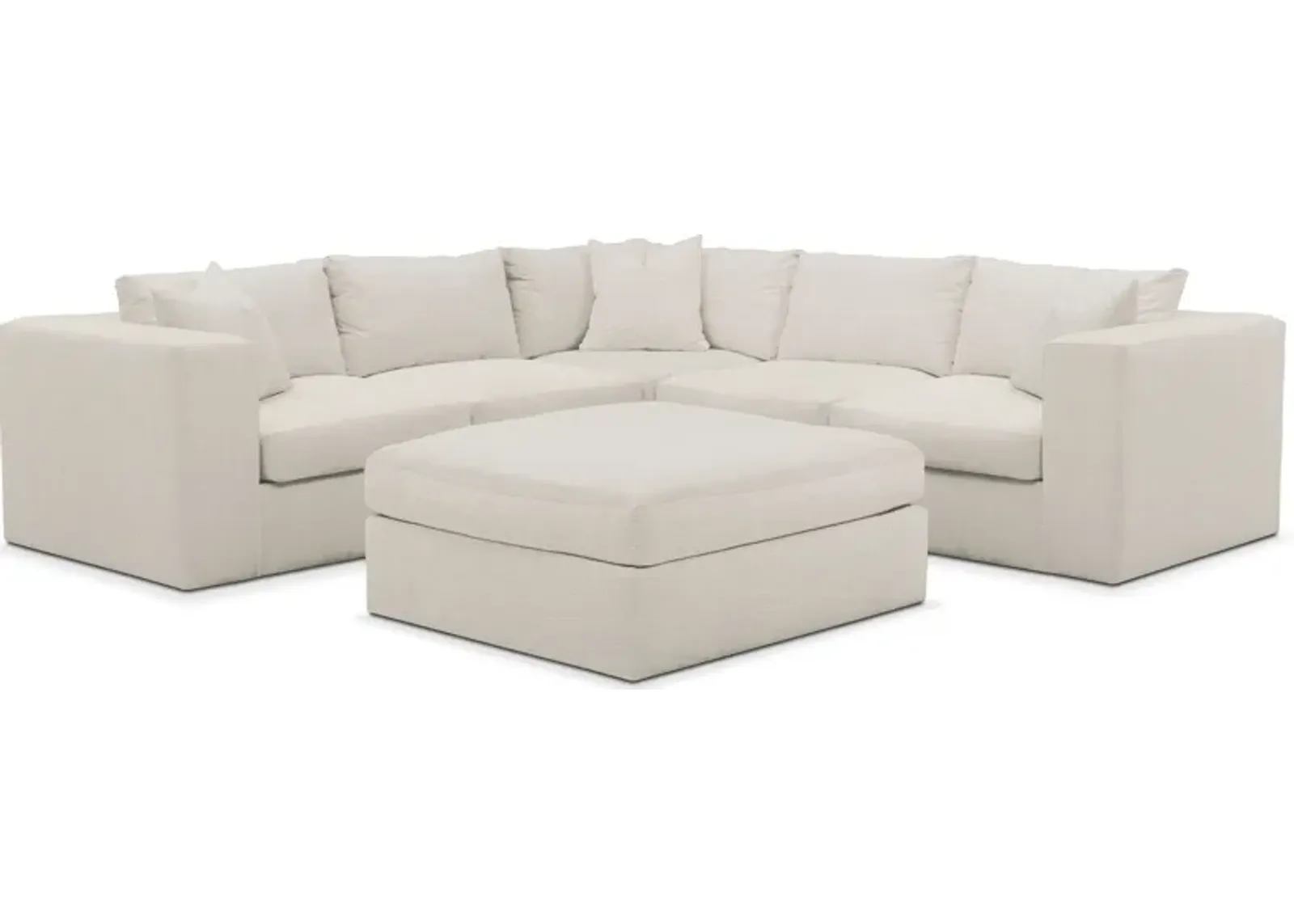 Collin Hybrid Comfort 5-Piece Sectional and Ottoman - Anders Ivory