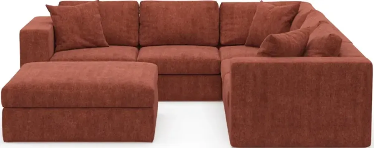 Collin Hybrid Comfort 5-Piece Sectional and Ottoman - Contessa Paprika