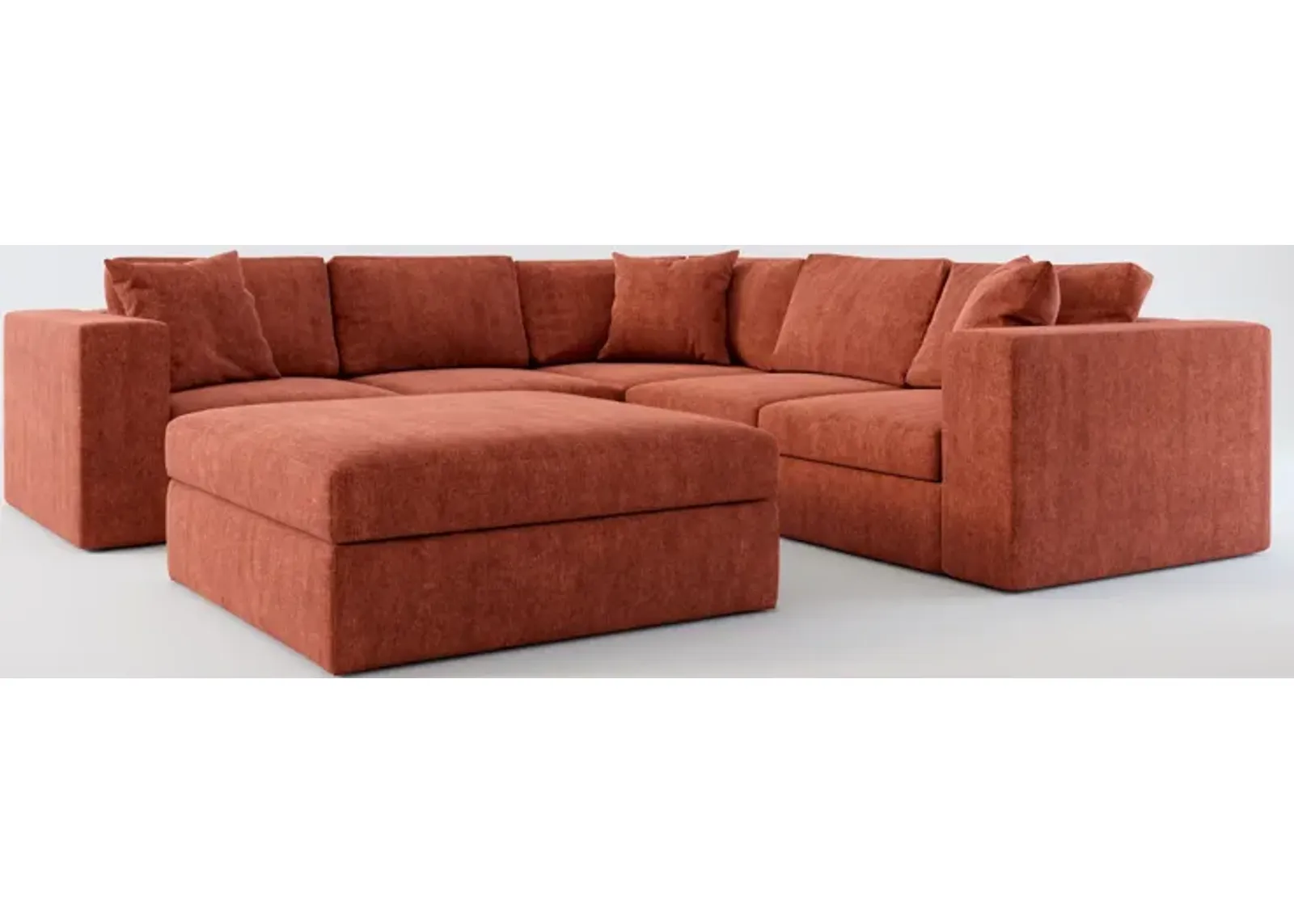 Collin Hybrid Comfort 5-Piece Sectional and Ottoman - Contessa Paprika