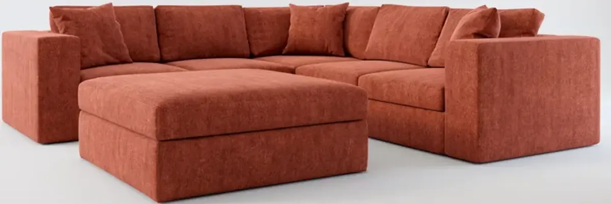 Collin Hybrid Comfort 5-Piece Sectional and Ottoman - Contessa Paprika