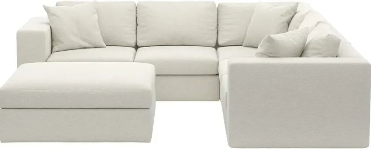 Collin Hybrid Comfort 5-Piece Sectional and Ottoman - Living Large White