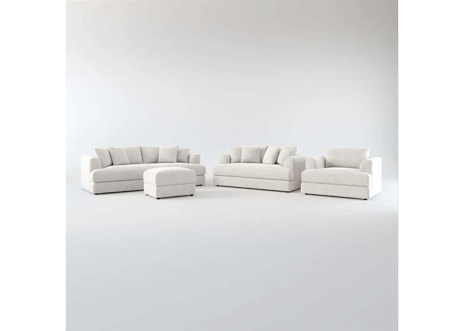 Ridley Hybrid Comfort Sofa, Loveseat, Chair, and Ottoman Set - Burmese Granite