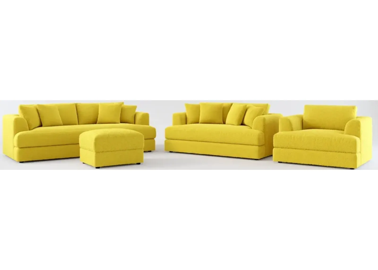 Ridley Hybrid Comfort Sofa, Loveseat, Chair, and Ottoman Set - Bloke Goldenrod