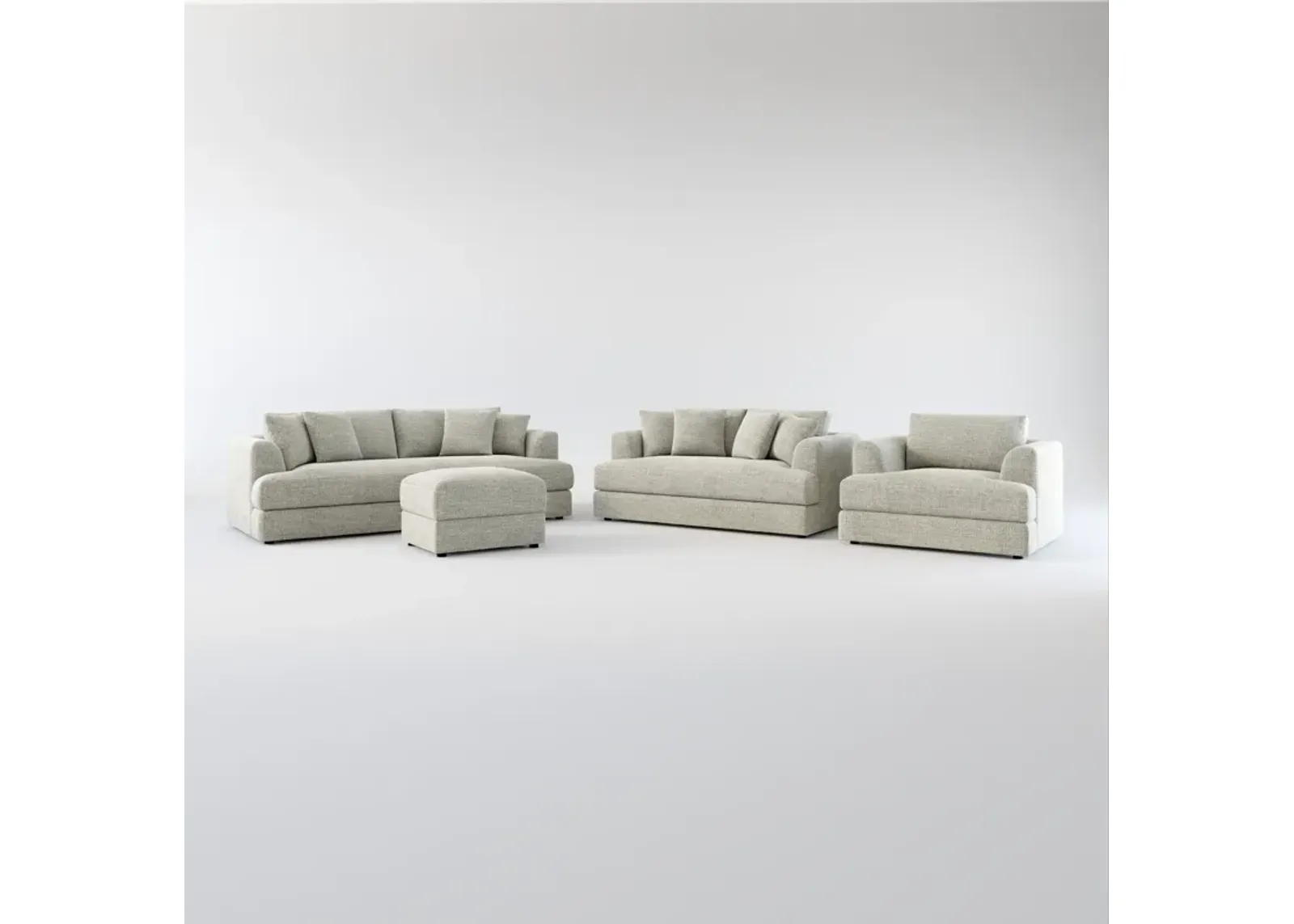 Ridley Hybrid Comfort Sofa, Loveseat, Chair, and Ottoman Set - Pandora Pepper