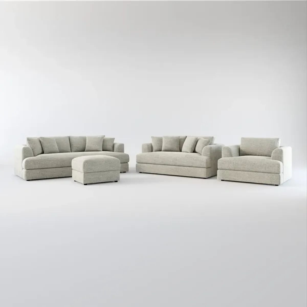 Ridley Hybrid Comfort Sofa, Loveseat, Chair, and Ottoman Set - Pandora Pepper