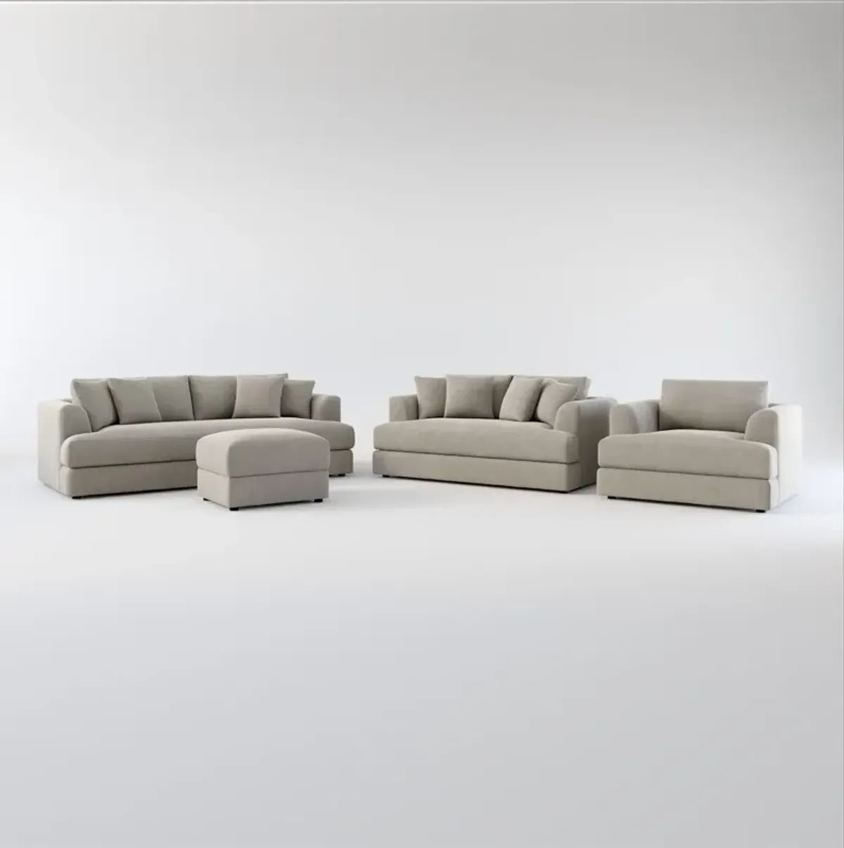 Ridley Hybrid Comfort Sofa, Loveseat, Chair, and Ottoman Set - Abington Fog