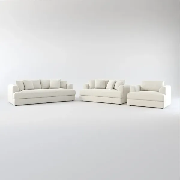 Ridley Hybrid Comfort Sofa, Loveseat, Chair, and Ottoman Set - Everton Grey