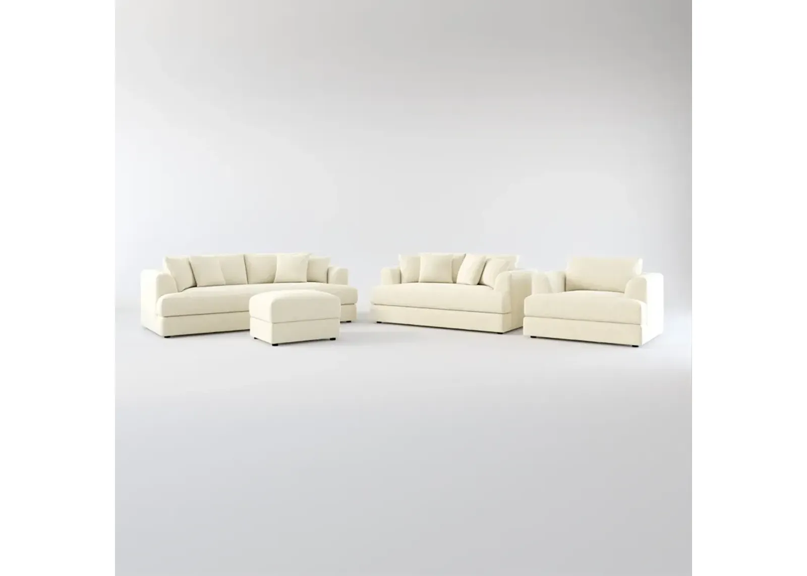 Ridley Hybrid Comfort Sofa, Loveseat, Chair, and Ottoman Set - Bridger Shell