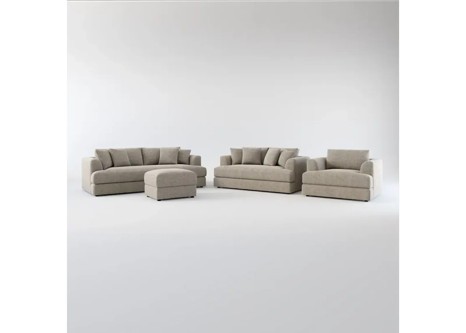 Ridley Hybrid Comfort Sofa, Loveseat, Chair, and Ottoman Set - Bridger Metal