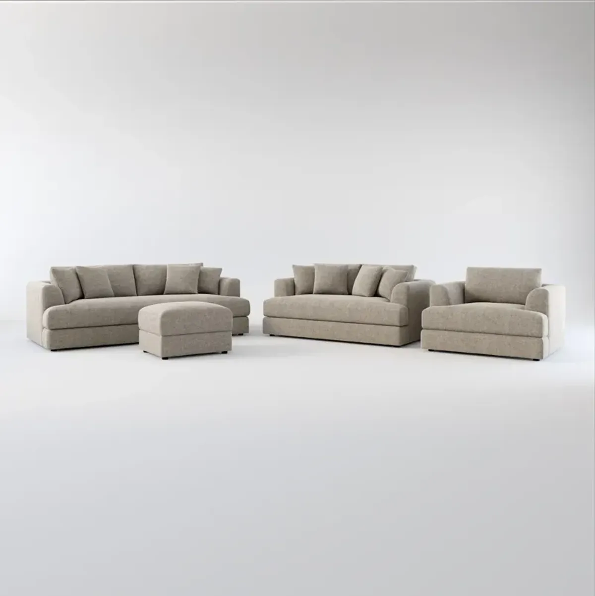 Ridley Hybrid Comfort Sofa, Loveseat, Chair, and Ottoman Set - Bridger Metal