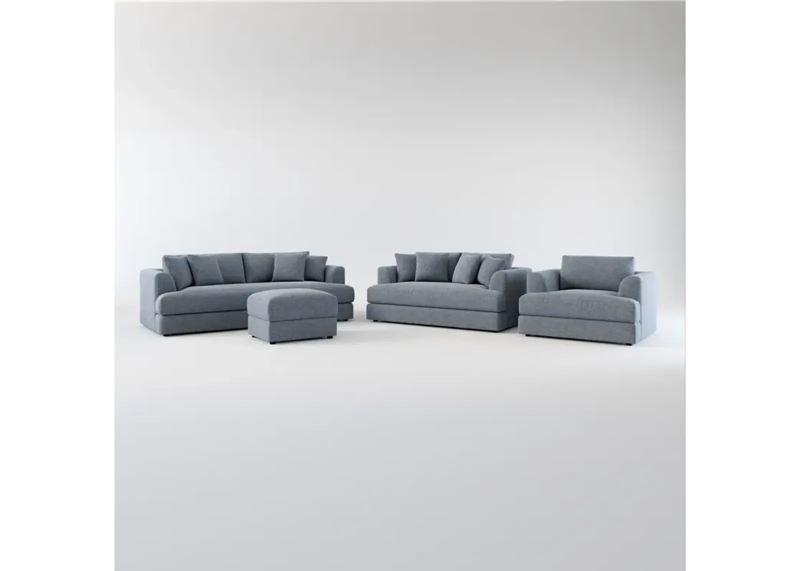 Ridley Hybrid Comfort Sofa, Loveseat, Chair, and Ottoman Set - Bridger Navy