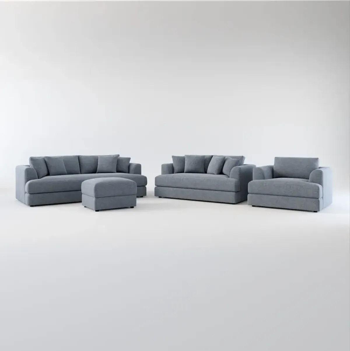 Ridley Hybrid Comfort Sofa, Loveseat, Chair, and Ottoman Set - Bridger Navy