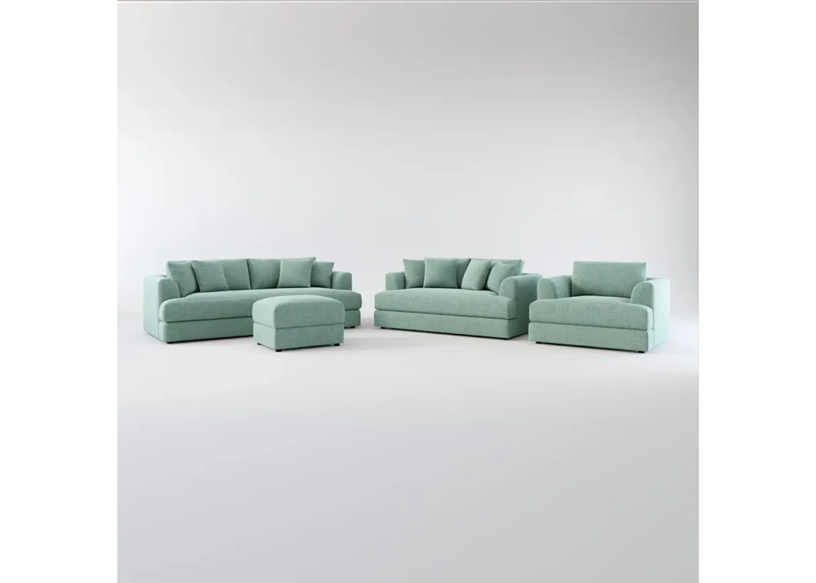 Ridley Hybrid Comfort Sofa, Loveseat, Chair, and Ottoman Set - Bridger Jade