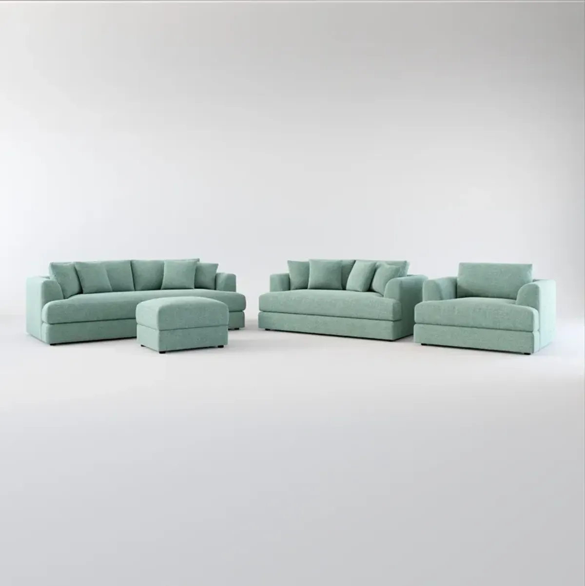 Ridley Hybrid Comfort Sofa, Loveseat, Chair, and Ottoman Set - Bridger Jade