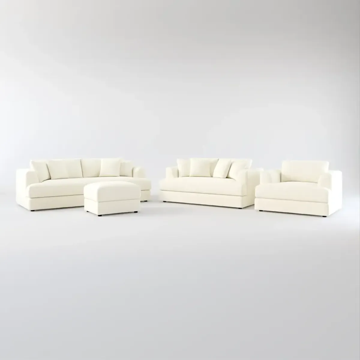 Ridley Hybrid Comfort Sofa, Loveseat, Chair, and Ottoman Set - Fincher Ivory