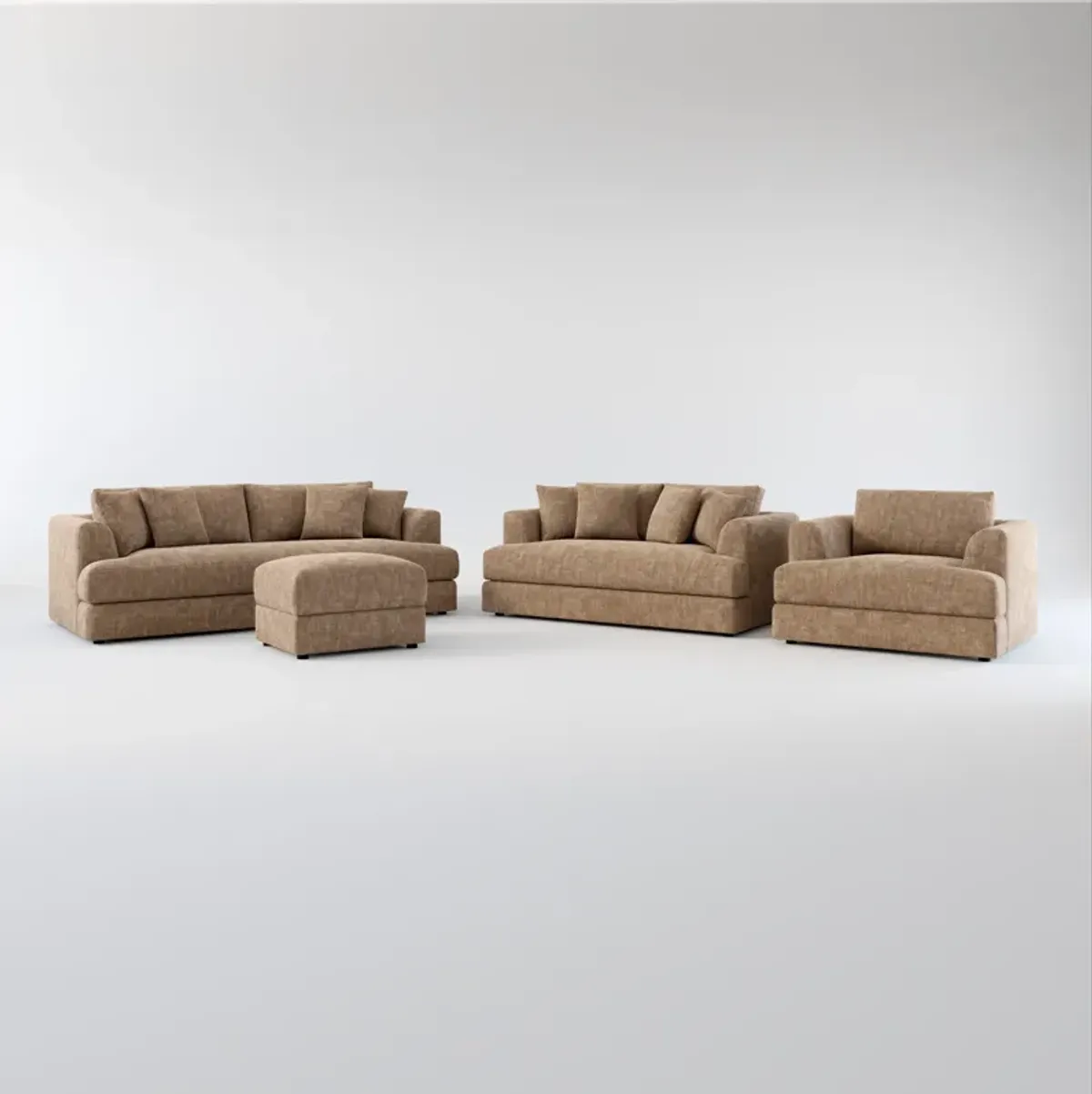 Ridley Hybrid Comfort Sofa, Loveseat, Chair, and Ottoman Set - Argo Java