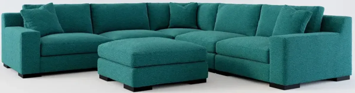 Bondi Foam Comfort 5-Piece Sectional and Ottoman - Bloke Peacock