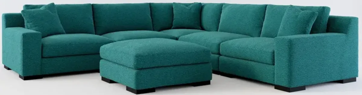 Bondi Hybrid Comfort 5-Piece Sectional and Ottoman - Bloke Peacock