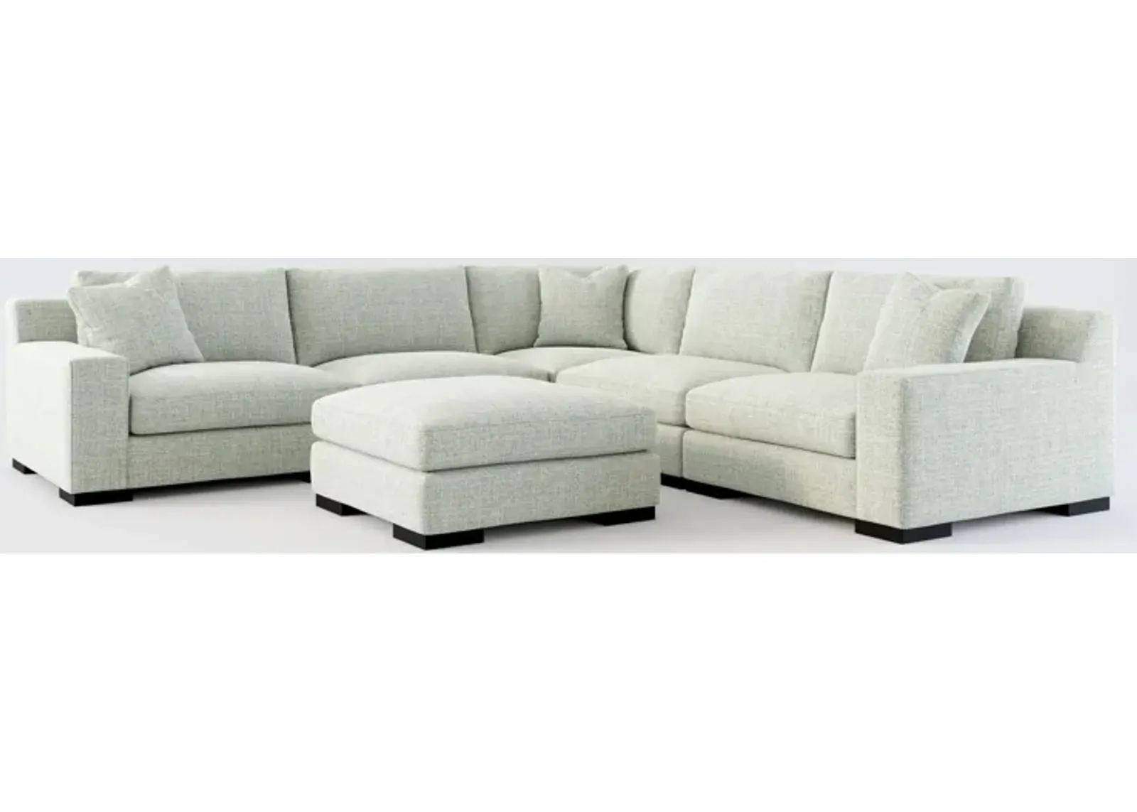 Bondi Foam Comfort 5-Piece Sectional and Ottoman - Broderick Sea Glass