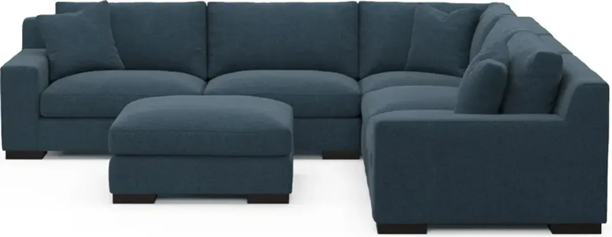 Bondi Hybrid Comfort 5-Piece Sectional and Ottoman - Broderick Indigo