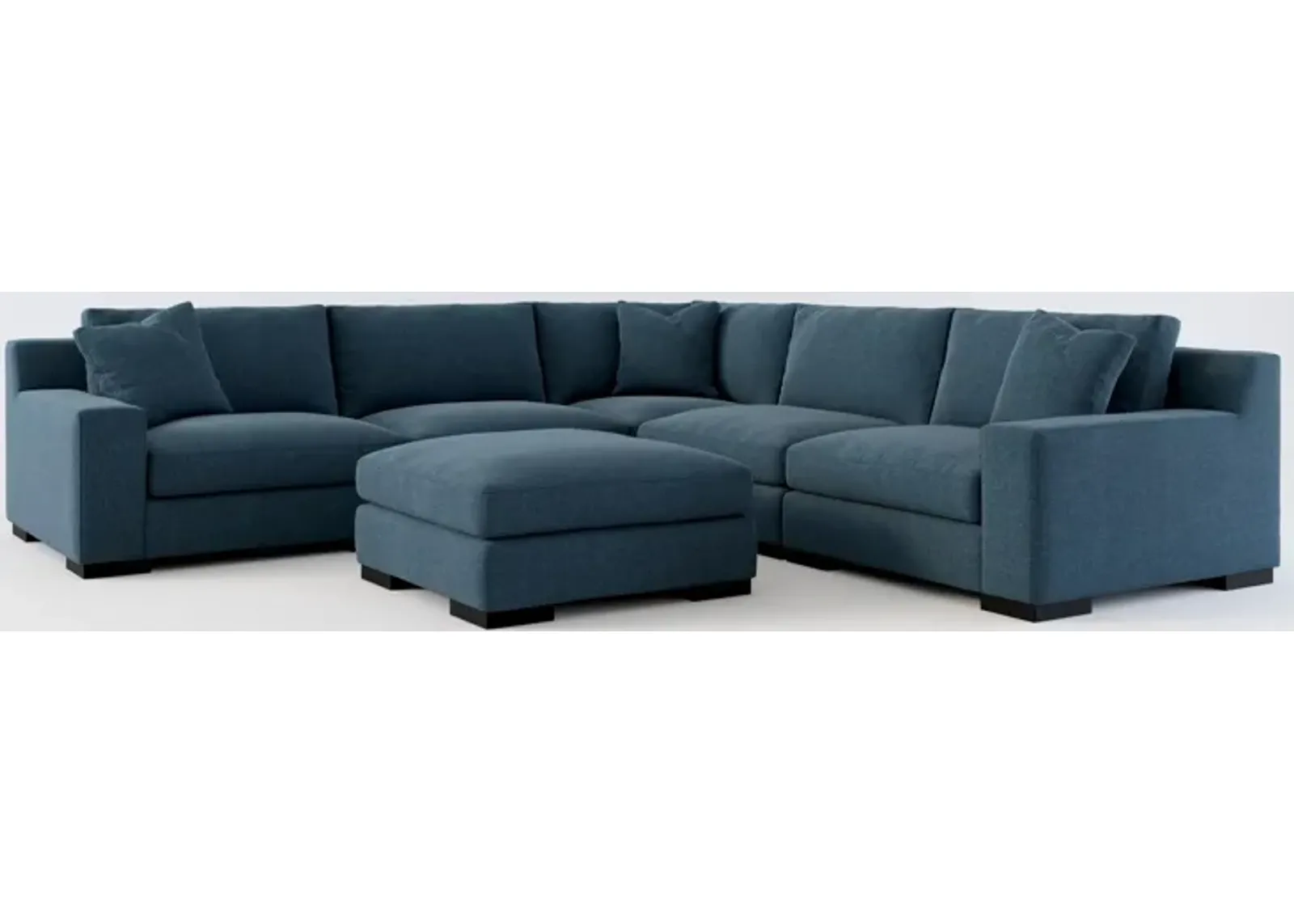 Bondi Hybrid Comfort 5-Piece Sectional and Ottoman - Broderick Indigo