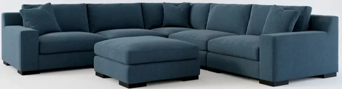 Bondi Hybrid Comfort 5-Piece Sectional and Ottoman - Broderick Indigo