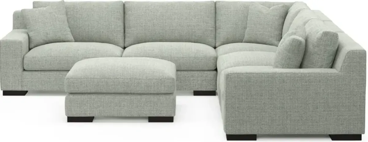 Bondi Hybrid Comfort 5-Piece Sectional and Ottoman - Broderick Sea Glass