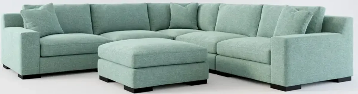 Bondi Hybrid Comfort 5-Piece Sectional and Ottoman - Bridger Jade