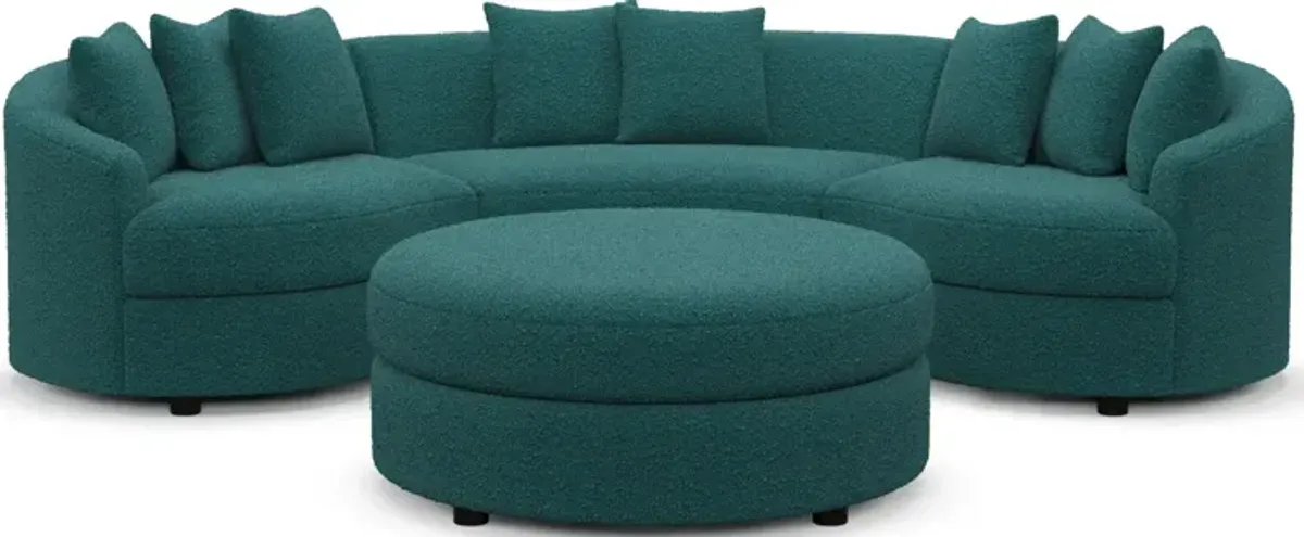 Allegra Foam Comfort 3-Piece Sectional and Ottoman - Bloke Peacock