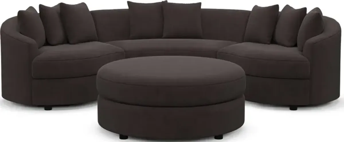 Allegra Foam Comfort 3-Piece Sectional and Ottoman - Merrimac Dark Brown