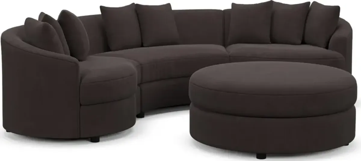 Allegra Foam Comfort 3-Piece Sectional and Ottoman - Merrimac Dark Brown