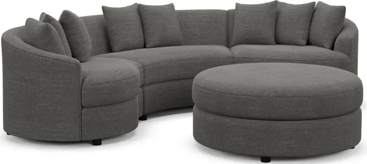 Allegra Foam Comfort 3-Piece Sectional and Ottoman - Curious Charcoal