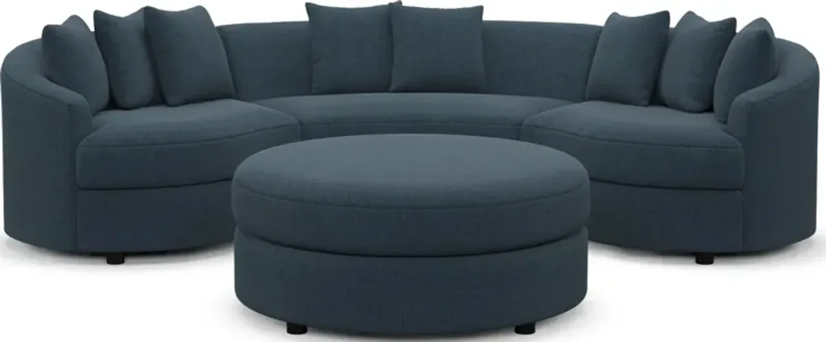 Allegra Foam Comfort 3-Piece Sectional and Ottoman - Broderick Indigo