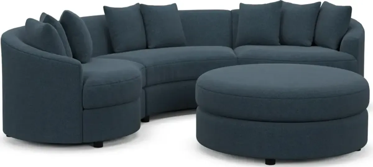 Allegra Foam Comfort 3-Piece Sectional and Ottoman - Broderick Indigo